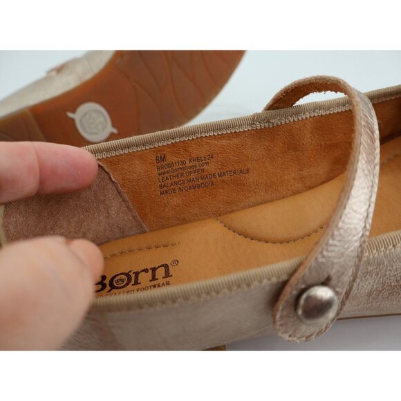 Born Batti Mary Jane Flat Shoes Size 8 Gold Leather Cap Toe Ballet Pointed - Picture 10 of 12